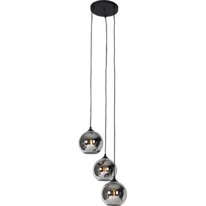 QAZQA wallace - Art Deco Dimbare LED Smart Hanglamp incl. wifi met Dimmer - 3 lichts - Ø 35 cm - Grijs - Woonkamer | Slaapkamer | Keuken