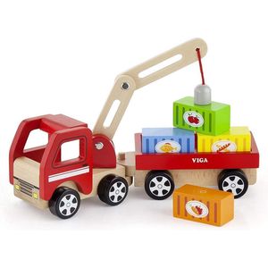Viga Toys Houten Kraanwagen Met Accessoires 29 Cm Rood