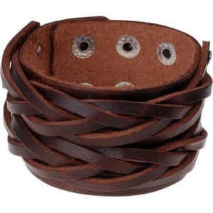 Leren mannen armband bruin ingesneden leer