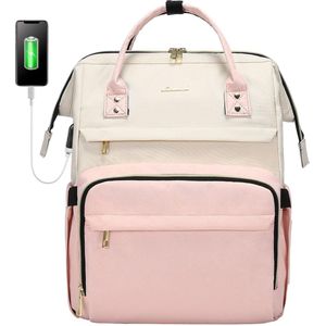 Laptoptas 15.6 inch - Roze/beige - Rugzak voor laptops - 41 x 30 x 15 cm - Rugtas voor school, werk, kantoor, reizen