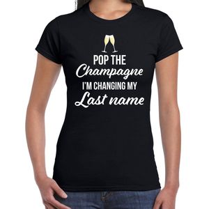 Pop champagne changing last name t-shirt - zwart - dames - vrijgezellenfeest outfit / shirt / kleding XXL