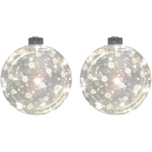 4x Glazen decoratie kerstballen met 20 led lampjes verlichting 12 cm - Kerstversiering/kerstdecoratie