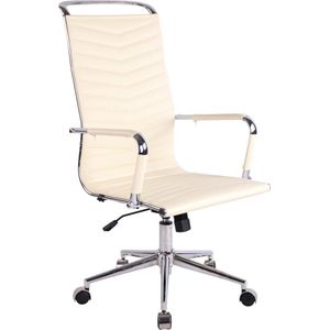 Bureaustoel - Bureaustoelen voor volwassenen - Hoge rugleuning - In hoogte verstelbaar - Kunstleer - Crème - 57x65x120 cm