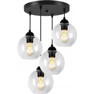 Hanglamp Industrieel voor Eetkamer, Slaapkamer, Woonkamer - Glass Serie - Bollamp 4-lichts excl. lichtbron - Transparant - 4 Bol