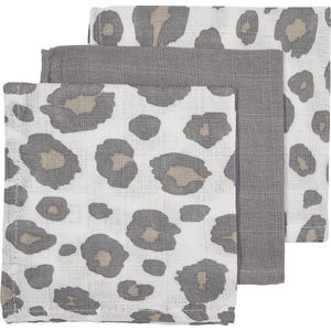 Meyco Baby Panter monddoekjes - 3-pack - hydrofiel - neutral/grey - 30x30cm