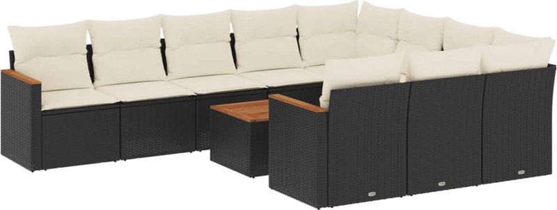 vidaXL - 11-delige - Loungeset - met - kussens - poly - rattan - zwart