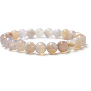 Bixorp Gems Witte Botswana Agaat Edelstenen Armband - Gepolijste Edelsteen Kralenarmband