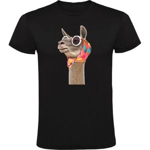 Lama met hoofdoek en bril Heren T-shirt - dieren - zomer - mode - zomer - warm - heet - grappig