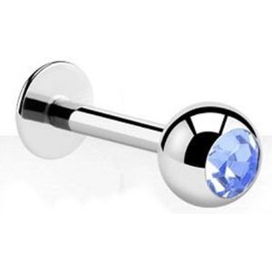 Titanium 6 mm Labret piercing 1,6 met 4 mm bal met een blauw steentje. RH-Jewelry