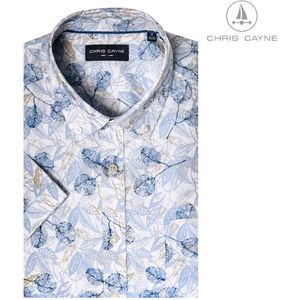 Chris Cayne heren overhemd - blouse heren - 1215 - wit/blauw print - korte mouwen - maat 3XL