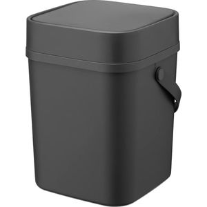 Vuilnisemmer met draaggreep, afvalemmer voor keuken, badkamer, kantoor, mat, 12 liter, cosmetica-emmer met drukdeksel, grijs