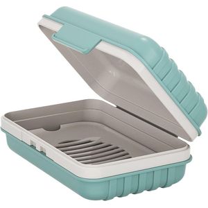 Zeepkist- Badkamer-Huishoudelijke-1Stuk-Met deksel-blauw-Zeepbakje-Plastic-Zeepbakje met afvoer-Siliconen -zeephouder zonder boren-zeephouder douche- Zeep Ma-Draagbare Bar Zeepetui