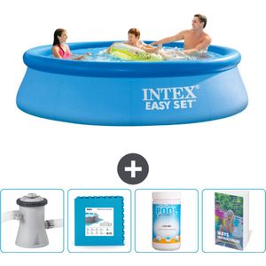 Intex Rond Opblaasbaar Easy Set Zwembad - 305 x 76 cm - Blauw - Inclusief Pomp Vloertegels - Chloor - Zwembadgids
