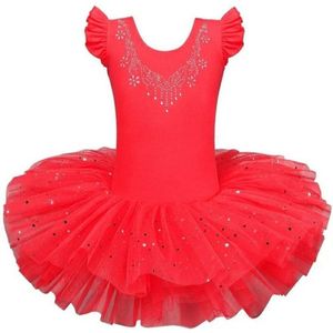 Balletpakje rood met Tutu Sparkle Style - Ballet - maat 110-116  prinsessen tutu verkleed jurk meisje