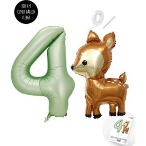 Snoes - Bambi Basis ballon set XXL Cijferballon Olijf Nude 4 - Lief Hert + Cijfer Ballon 4 Jaar - Helium Geschikt