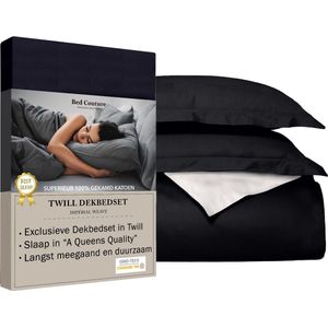 Bed Couture - Twill Katoen Dekbedovertrek set - 240x220 + 2 kussenslopen 80x80 - Luxe 100% Katoen, voelt soepel en ultra zacht - Wit/zwart