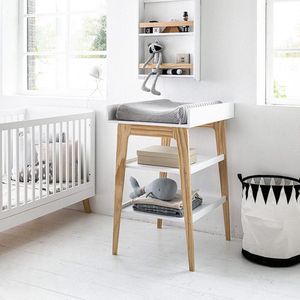 Petite Amélie ® Luiertafel - Verzorgingtafel Baby met Opstaande rand - Wit en Naturel - H.99 x B.55 x D.74 cm