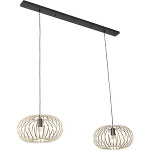 QAZQA johanna - Design Hanglamp voor boven de eettafel | in eetkamer - 2 lichts - L 1200 mm - Goud/messing - Woonkamer | Slaapkamer | Keuken