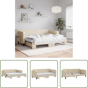 vidaXL Slaapbank met onderschuifbed - 80x200 cm - Crème Slaapbank - 2-in-1 Slaapbank - Sofa Bed - Creme Kleur - Stoffen Slaapbank