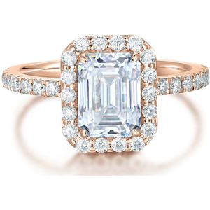 Esmeralda – Smaragd Geslepen Moissanite Ring in Halo Zetting - 2.5 karaat