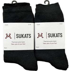 Sukats® 6 Paar Thermosokken - Maat 35-38 - Dames - Badstof - Zwart - Warme Sokken - Werksokken - Thermo Kousen