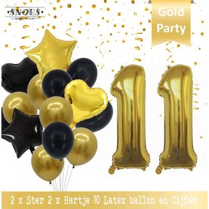 Cijfer Ballon 11 Jaar Black & Gold Boeket * Hoera 11 Jaar Verjaardag Decoratie Set van 15 Ballonnen * 80 cm Verjaardag Nummer Ballon * Snoes * Verjaardag Versiering * Kinderfeestje* Tienerfeestje * Thema * Zwart/Goud * Nummer Ballon 11 * Back & Gold