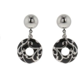 Behave Oorbellen - dames - oorhangers - zilver kleur - zwart - barok - rond - design - 4cm