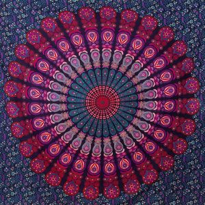 Mandala Wandtapijt - Multifunctioneel, Kleurrijk, 100% Katoen - Ideaal als esthetisch wandtapijt, Boho wandkleed, Indiase stoffen wandhanger of wandtapijt - Paars, 210x230 cm