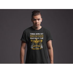 Rick & Rich - T-Shirt Things Work Out - T-Shirt Gym - T-Shirt Sport - Zwart Shirt - T-shirt met opdruk - Shirt met ronde hals - T-shirt met quote - T-shirt Man - T-shirt met ronde hals - T-shirt maat S