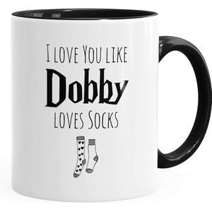 Cadeaumok Liefde I love you like Dobby loves socks koffiemok theekopje keramische mok zwart unisize