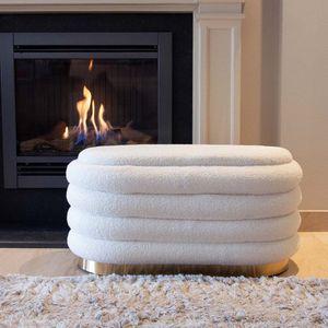 Milton & Oldbrook Bouclé Poef + Opbergbox Venice Wit