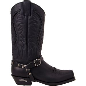 Sendra Boots 3434 Sam Zwart Handgemaakt Kuit Hoge Unisex Biker Western Laarzen Lederen zool Vierkante Neus Siervlechtwerk Echt Leer Maat 39