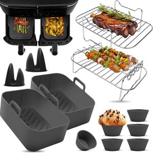 Fentic Airfryer Accessoires - Geschikt voor Dual Airfryers - 7.6L tot 9.5L - Met Siliconen Bakje