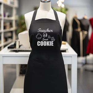 Verstelbaar kookschort, unisex, met 2 Zakken Vloeistof Druppel Waterbestendig Koken Keuken Restaurant Bar Schilderen BBQSchort, voor diverse doeleinden, Zwart Schorten Koksschort Unisex Schorten voor Vrouwen en mannen , teacher of smart cookie