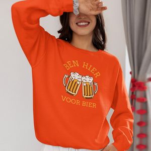 Oranje EK WK & Koningsdag Trui Ben Hier Voor Bier - MAAT XS - Oranje Feestkleding - Uniseks pasvorm voor dames & heren