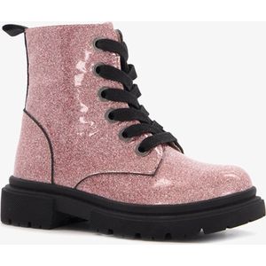 TwoDay leren meisjes veterboots met glitter roze - Maat 23