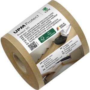 UPM afdekpapier - zelfklevend - 7,5 cm x 50 m - bruin kraft - IN-P5007550-KB