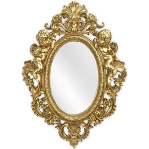 Gouden spiegel - Klassieke afwerking met engels - Polyresin, ovaal - 48,8 cm hoog