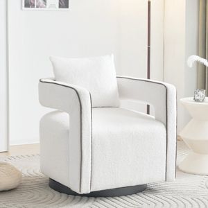 Sweiko 360° draaiende vrijetijdsfauteuil, eenpersoonsbankstoel, teddy fluwelen fauteuil, met zacht kussen en draaiende fauteuil, uniek lijnontwerp