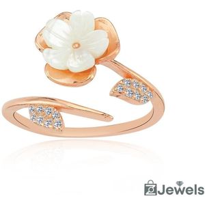 OZ Jewels Verstelbare Roségoud Gekleurde Zilveren Ring met Bloeiende Magnolia design Versierd met Steentjes Moederdag - Valentijnsdag - Cadeau - Mother's Day - Valentine's Day - Gift
