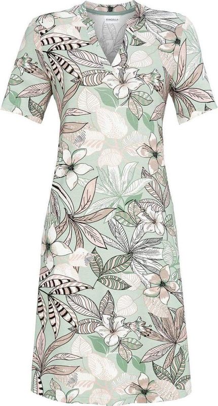 Nachthemd groene en roze bloemen - Groen - Maat - 38