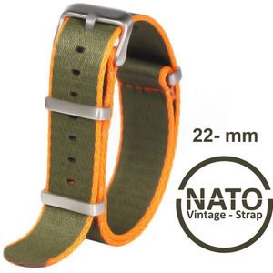 22mm Nato Strap GROEN ORANJE - Vintage James Bond - Nato Strap collectie - Mannen - Horlogeband - 22 mm bandbreedte