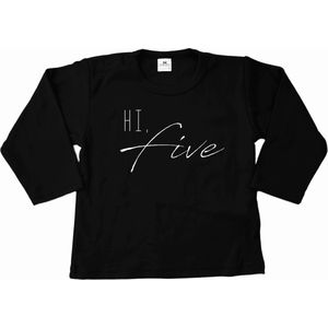 Shirt verjaardag 5 jaar-hi five-lange mouw-zwart-Maat 122/128