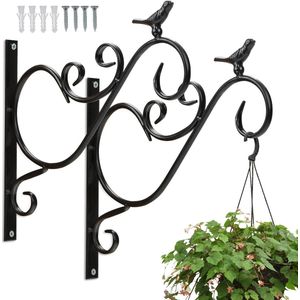 Plantenhaak zwart set van 2 - hanging basket haak ijzer - muurhaak plant binnen- Wandhaak - Handgemaakt - Antiekgrijs - Plantenhanger - Muurhaak - Muurhaak voor planten - Muurhaak voor hanging basket