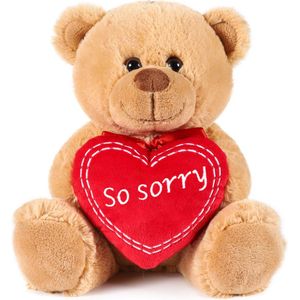 BRUBAKER Teddybeer met Rood Hart - So Sorry - 25 cm Teddy Pluche Beer - Knuffel Cadeau voor Verontschuldigingen - Knuffeldier - Zachte Pluche Teddybeer - Bruin Lichtbruin