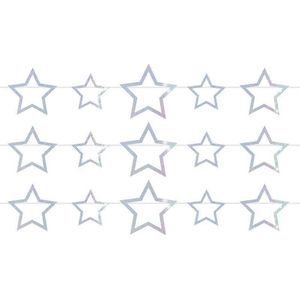 3x Vlaggenlijnen sterren feest slingers holografisch 4 meter - Oud en nieuw/glitter party decoratie