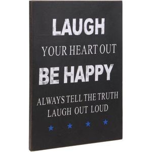 Tekstbord hout Laugh