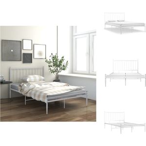 vidaXL bedframe - tweepersoons - wit - 207.5 x 126 x 97.5 cm - massieve constructie - gepoedercoat metaal - Bed