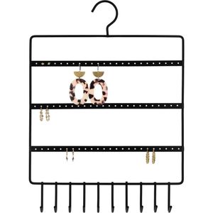 LYVION Oorbellenrekje - Sieradenrekje - Sieradendisplay - Sieradenhouder - Ophangbaar - Oorbellen opbergen - 72 gaatjes - Voor minimaal 36 paar oorbellen - Met haakjes - Met hanger - Metaal - Zwart - 4 x 27,5 x 37,5 cm