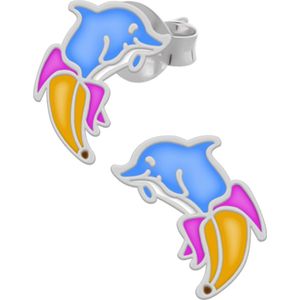 Zilveren oorstekers, blauwe dolfijn in bananenkostuum